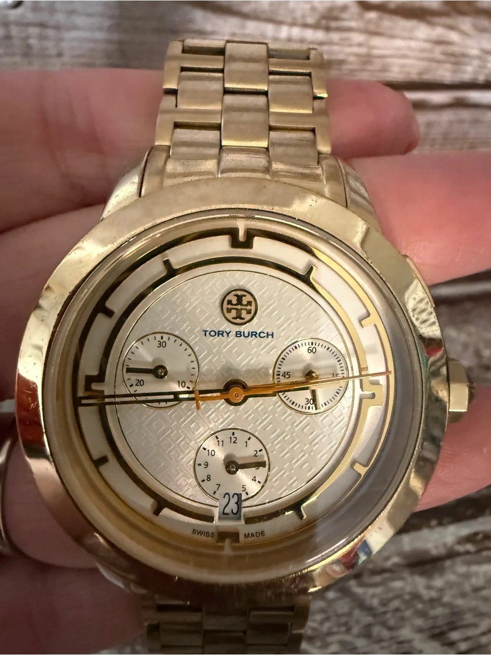 Tory Burch Gold Stainless Steel Chronograph Bracelet Watch TRB1000